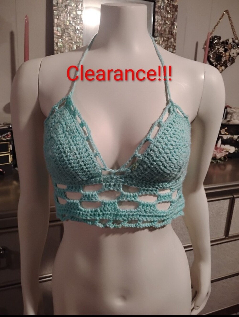 Crochet Halter Top in Light Blue